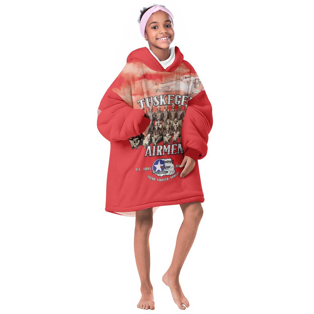 Remembering the Red Tail Heroes Kid Wearable Blanket Hoodie Tuskegee Airmen Legacy - Red - African Pride