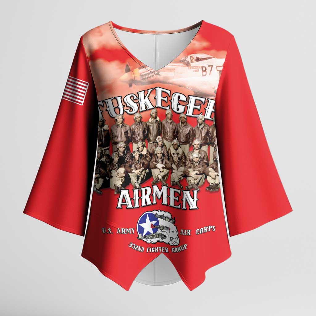 Remembering Tuskegee Airmen Kimono Sleeve Blouse Heroes of the 332nd Squadron Red Art