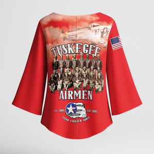 Remembering Tuskegee Airmen Kimono Sleeve Blouse Heroes of the 332nd Squadron Red Art