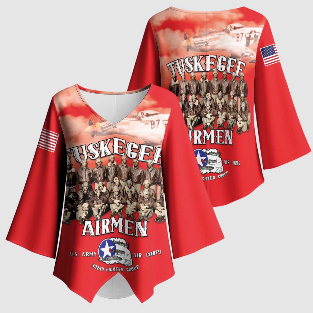 Remembering Tuskegee Airmen Kimono Sleeve Blouse Heroes of the 332nd Squadron Red Art