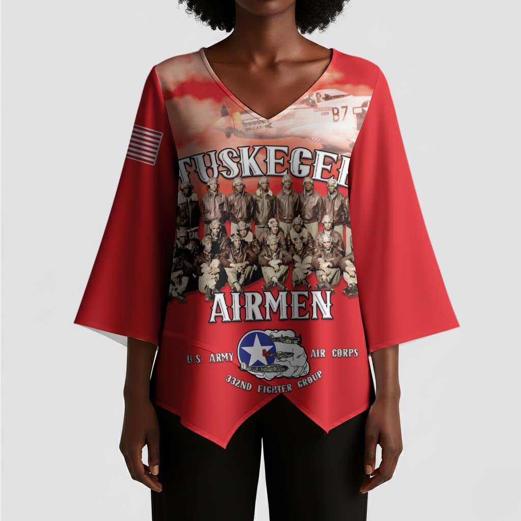 Remembering Tuskegee Airmen Kimono Sleeve Blouse Heroes of the 332nd Squadron Red Art