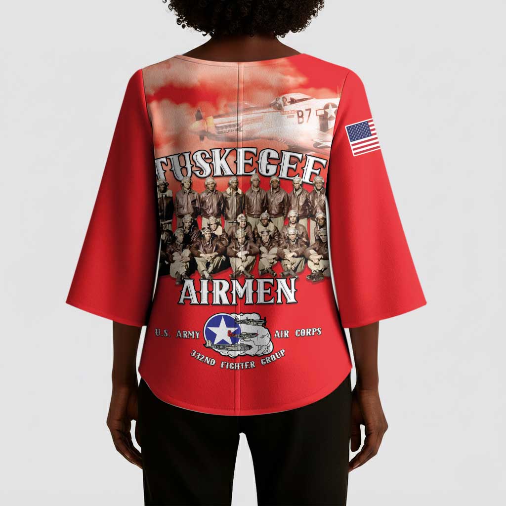 Remembering Tuskegee Airmen Kimono Sleeve Blouse Heroes of the 332nd Squadron Red Art