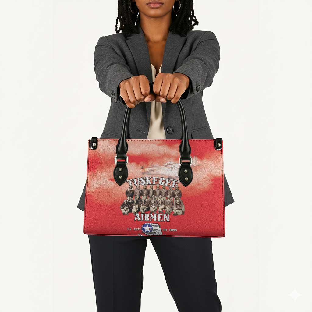 Remembering Tuskegee Airmen Leather Bag Heroes of the 332nd Squadron Red Art