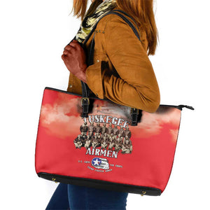 Remembering the Red Tail Heroes Leather Tote Bag Tuskegee Airmen Legacy - Red - African Pride