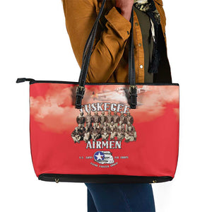 Remembering the Red Tail Heroes Leather Tote Bag Tuskegee Airmen Legacy - Red - African Pride