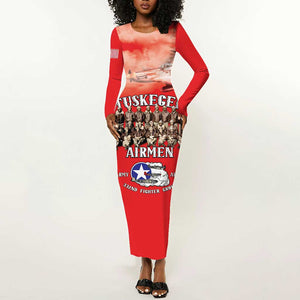 Remembering the Red Tail Heroes Long Sleeve Bodycon Dress Tuskegee Airmen Legacy - Red - African Pride
