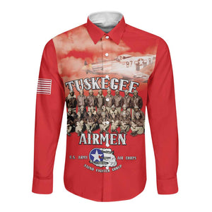 Remembering the Red Tail Heroes Long Sleeve Button Shirt Tuskegee Airmen Legacy - Red - African Pride