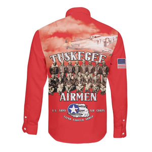 Remembering the Red Tail Heroes Long Sleeve Button Shirt Tuskegee Airmen Legacy - Red - African Pride