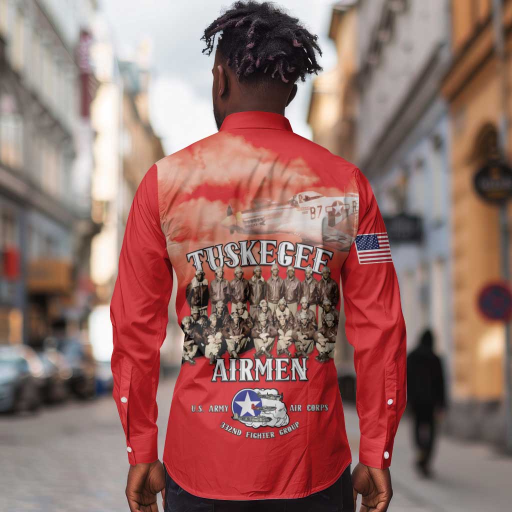 Remembering the Red Tail Heroes Long Sleeve Button Shirt Tuskegee Airmen Legacy - Red - African Pride