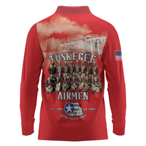 Remembering the Red Tail Heroes Long Sleeve Polo Shirt Tuskegee Airmen Legacy - Red - African Pride