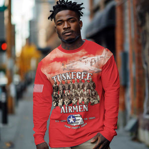 Remembering the Red Tail Heroes Long Sleeve Shirt Tuskegee Airmen Legacy - Red - African Pride