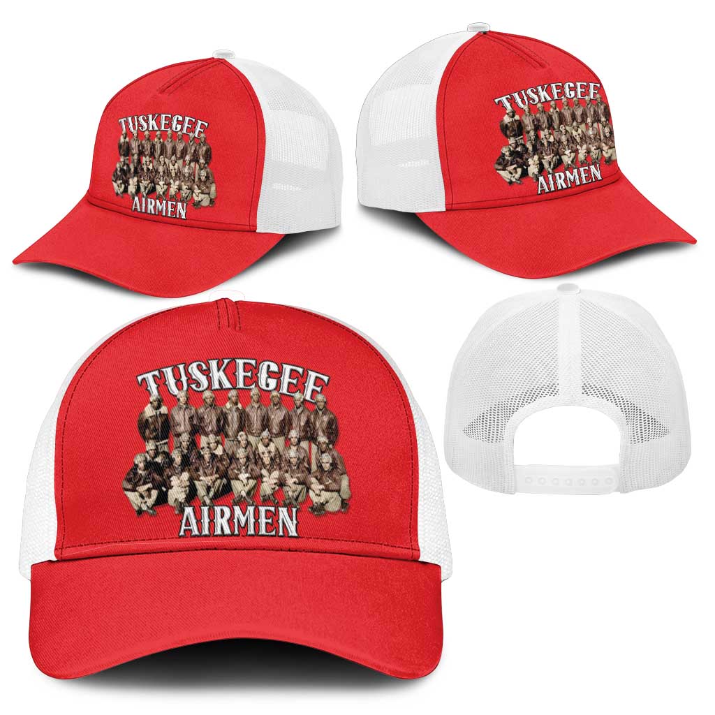 Remembering the Red Tail Heroes Mesh Trucker Cap Tuskegee Airmen Legacy - Red - African Pride