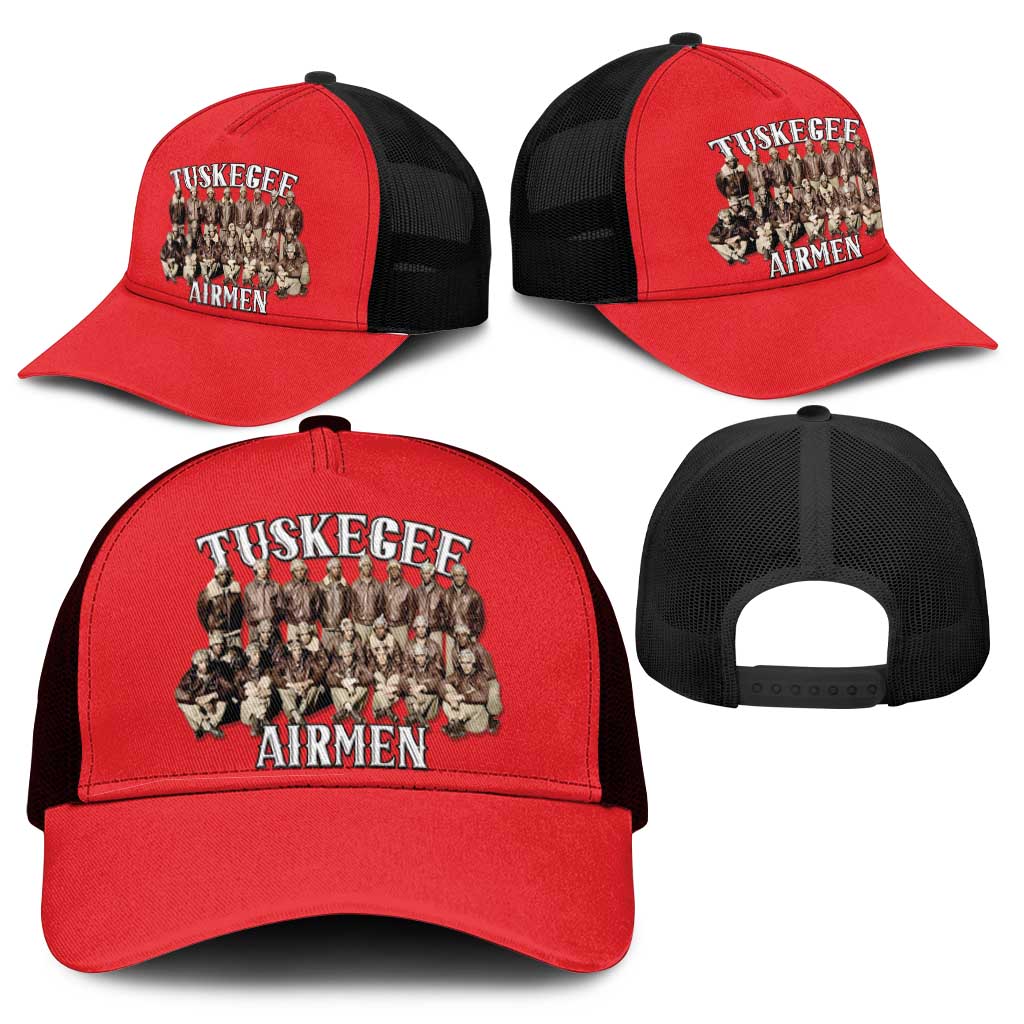 Remembering the Red Tail Heroes Mesh Trucker Cap Tuskegee Airmen Legacy - Red - African Pride