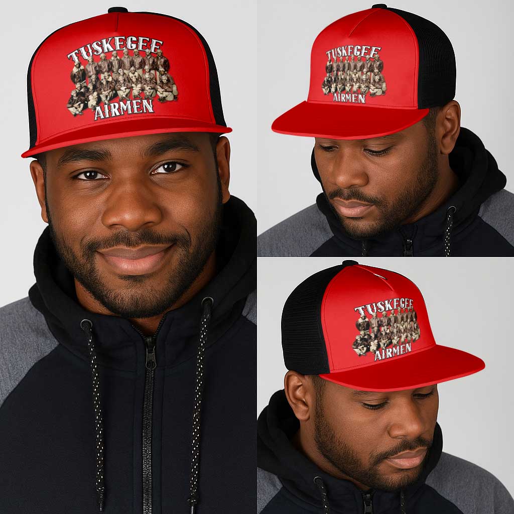 Remembering the Red Tail Heroes Mesh Trucker Cap Tuskegee Airmen Legacy - Red - African Pride