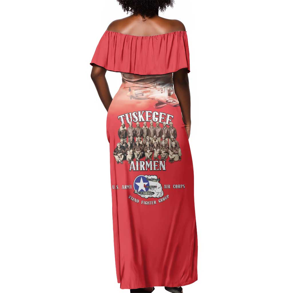Remembering the Red Tail Heroes Off Shoulder Maxi Dress Tuskegee Airmen Legacy - Red - African Pride