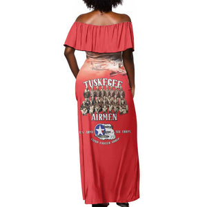 Remembering the Red Tail Heroes Off Shoulder Maxi Dress Tuskegee Airmen Legacy - Red - African Pride