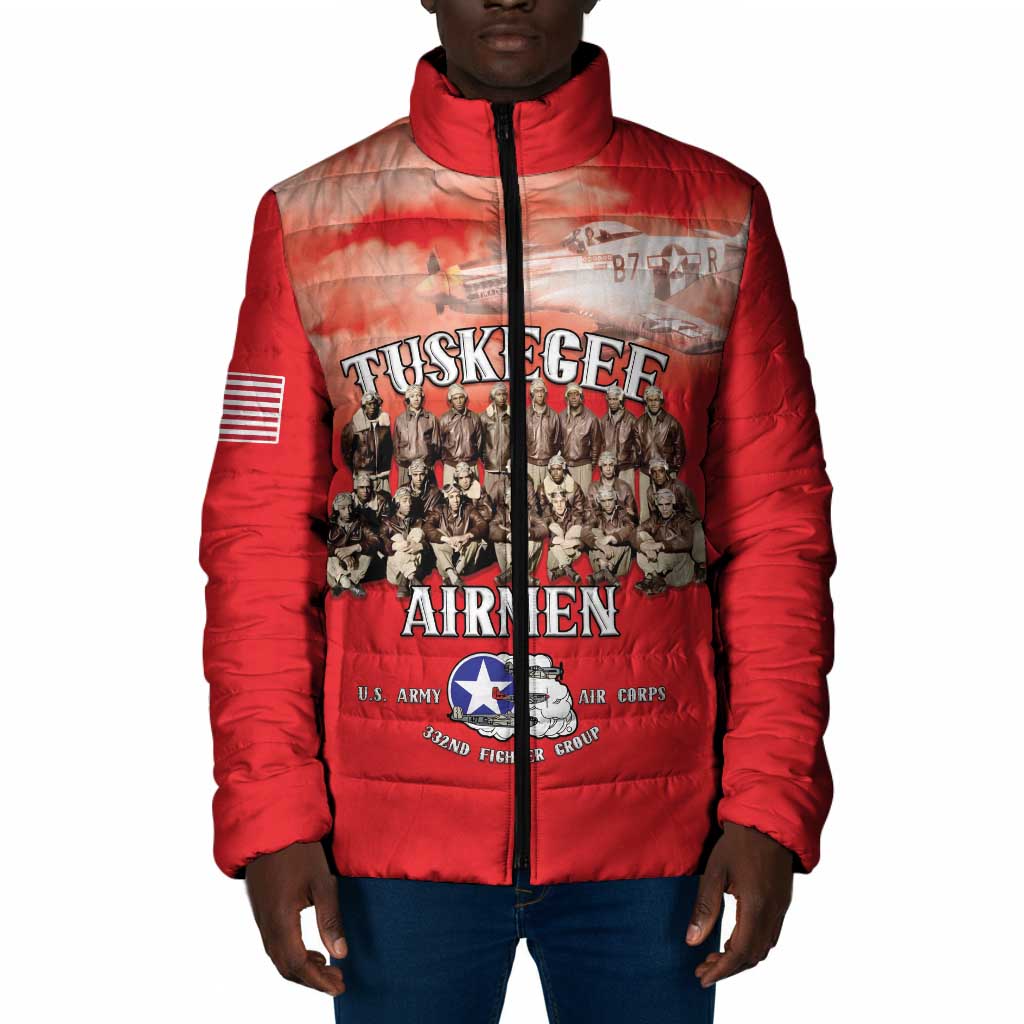 Remembering Tuskegee Airmen Padded Jacket Heroes of the 332nd Squadron Red Art