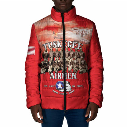 Remembering Tuskegee Airmen Padded Jacket Heroes of the 332nd Squadron Red Art