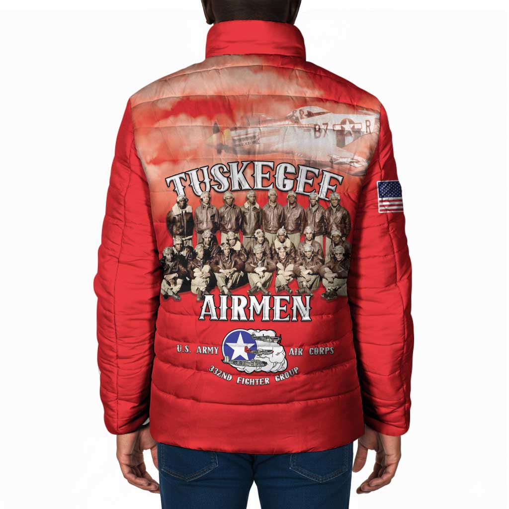 Remembering Tuskegee Airmen Padded Jacket Heroes of the 332nd Squadron Red Art