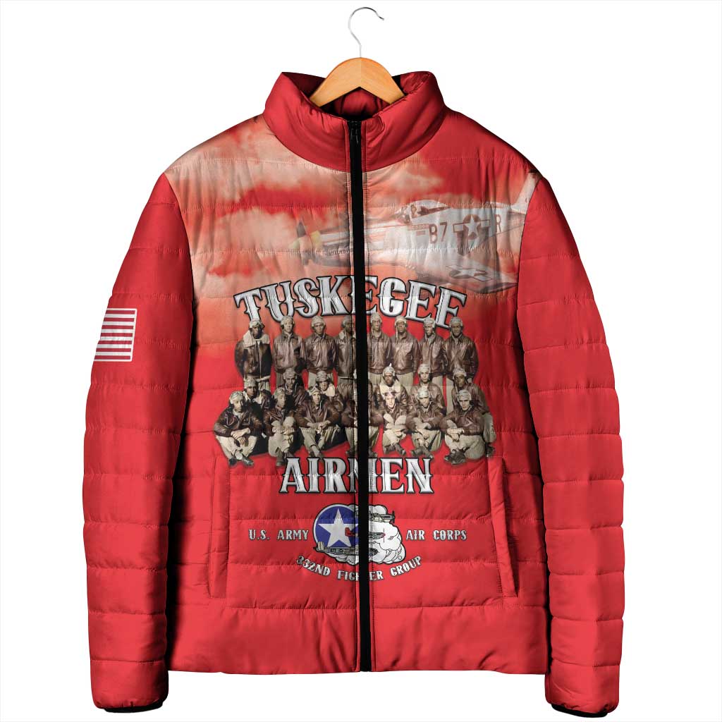 Remembering Tuskegee Airmen Padded Jacket Heroes of the 332nd Squadron Red Art