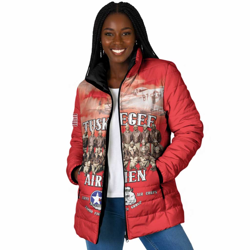 Remembering Tuskegee Airmen Padded Jacket Heroes of the 332nd Squadron Red Art