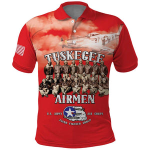 Remembering the Red Tail Heroes Polo Shirt Tuskegee Airmen Legacy - Red - African Pride