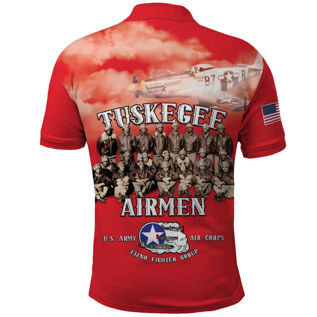 Remembering the Red Tail Heroes Polo Shirt Tuskegee Airmen Legacy - Red - African Pride