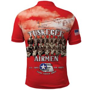 Remembering the Red Tail Heroes Polo Shirt Tuskegee Airmen Legacy - Red - African Pride