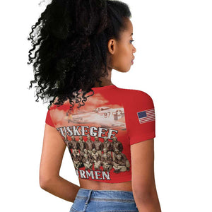 Remembering the Red Tail Heroes Raglan Cropped T shirt Tuskegee Airmen Legacy - Red - African Pride