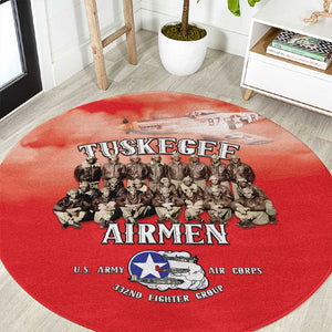 Remembering the Red Tail Heroes Round Carpet Tuskegee Airmen Legacy - Red - African Pride