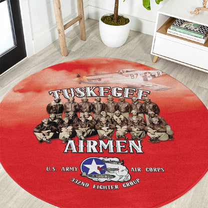 Remembering the Red Tail Heroes Round Carpet Tuskegee Airmen Legacy - Red - African Pride