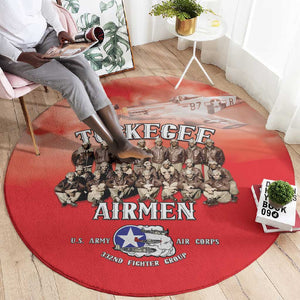 Remembering the Red Tail Heroes Round Carpet Tuskegee Airmen Legacy - Red - African Pride