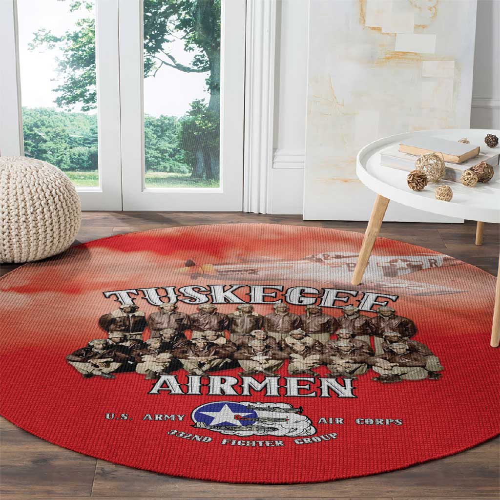 Remembering the Red Tail Heroes Round Carpet Tuskegee Airmen Legacy - Red - African Pride