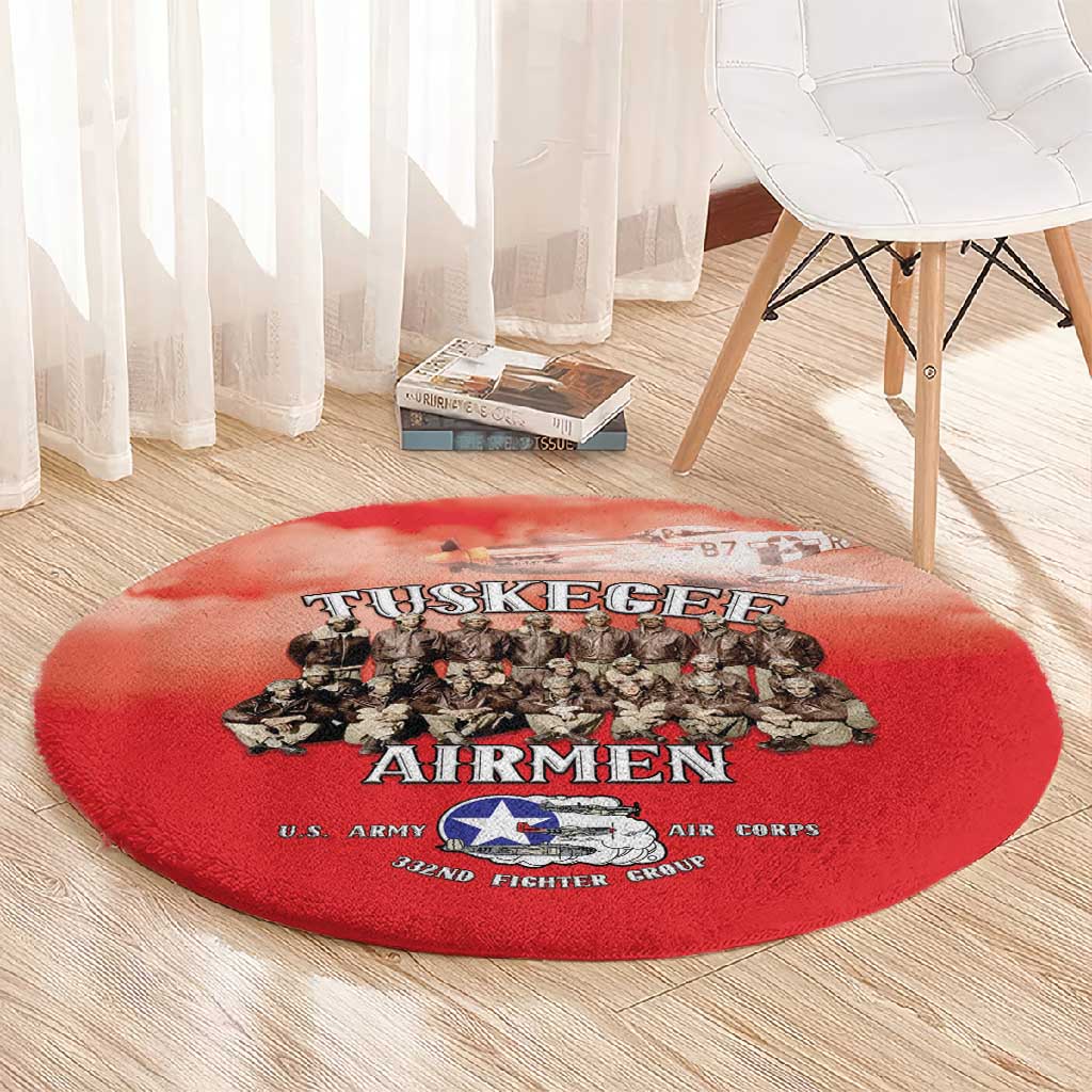 Remembering the Red Tail Heroes Round Carpet Tuskegee Airmen Legacy - Red - African Pride