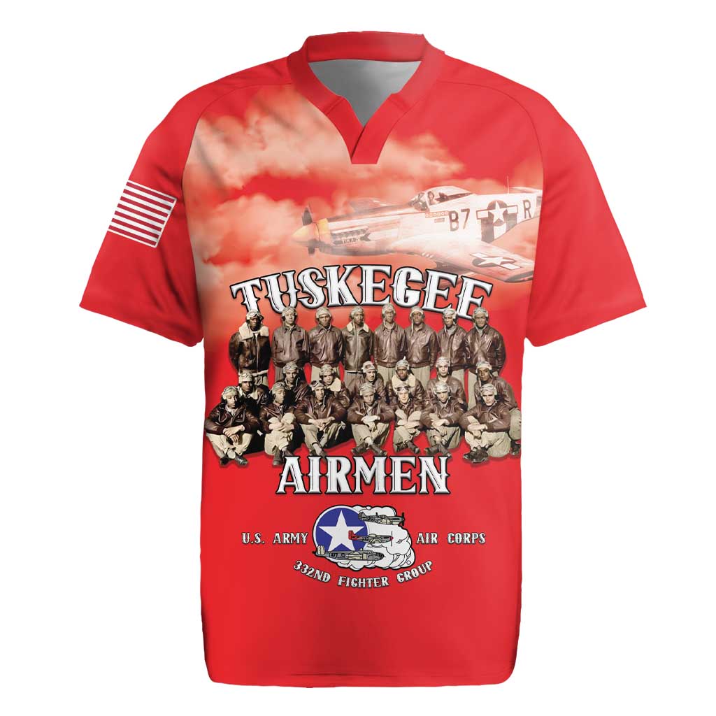 Remembering the Red Tail Heroes Rugby Jersey Tuskegee Airmen Legacy - Red - African Pride