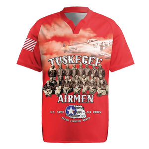 Remembering the Red Tail Heroes Rugby Jersey Tuskegee Airmen Legacy - Red - African Pride