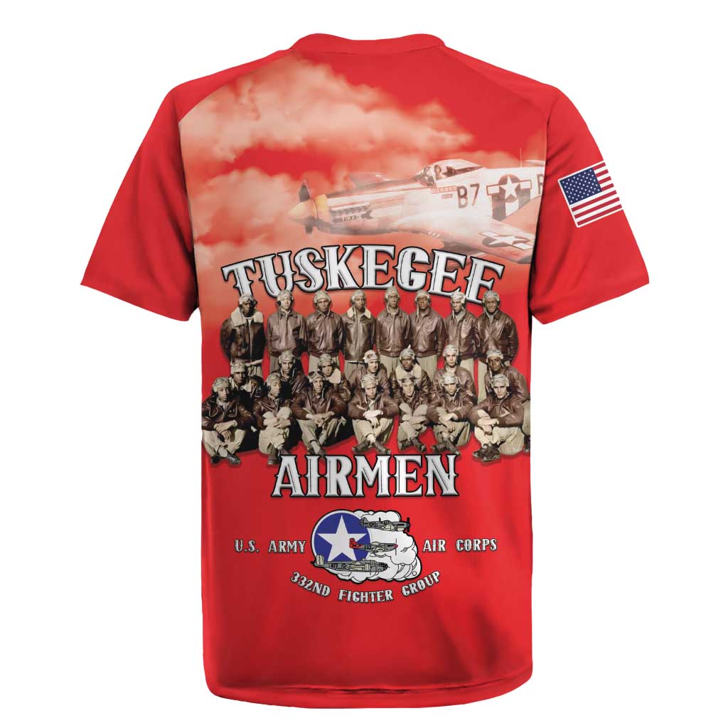 Remembering the Red Tail Heroes Rugby Jersey Tuskegee Airmen Legacy - Red - African Pride