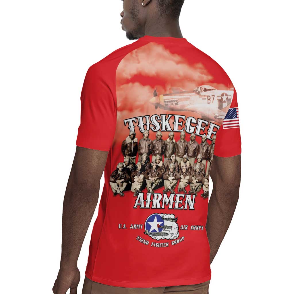 Remembering the Red Tail Heroes Rugby Jersey Tuskegee Airmen Legacy - Red - African Pride