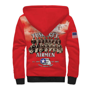 Remembering the Red Tail Heroes Sherpa Hoodie Tuskegee Airmen Legacy - Red - African Pride