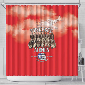 Remembering the Red Tail Heroes Shower Curtain Tuskegee Airmen Legacy - Red - African Pride