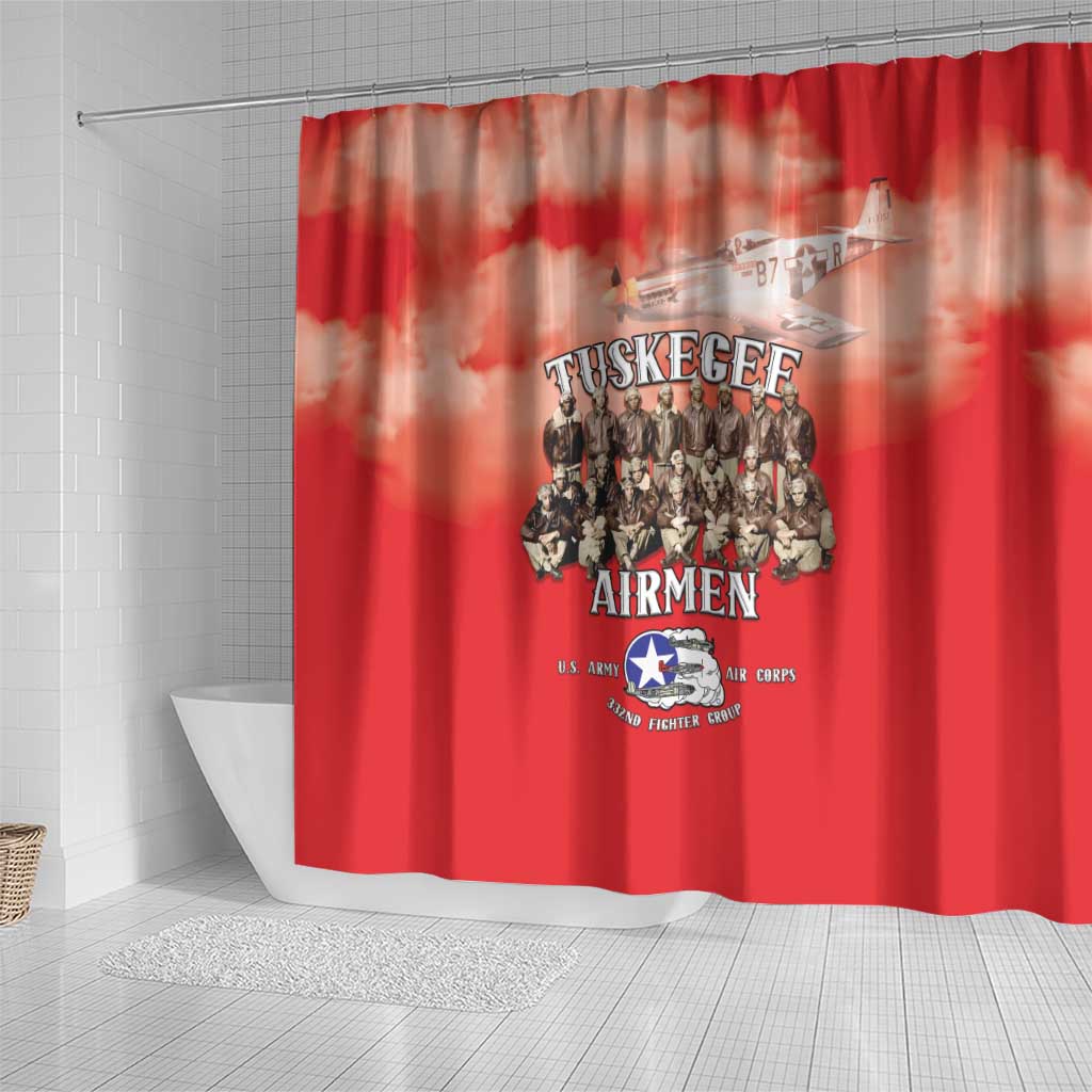 Remembering the Red Tail Heroes Shower Curtain Tuskegee Airmen Legacy - Red - African Pride