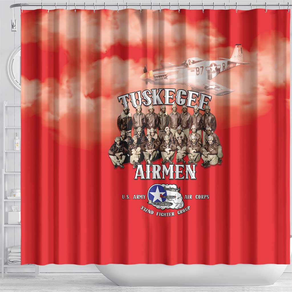Remembering the Red Tail Heroes Shower Curtain Tuskegee Airmen Legacy - Red - African Pride