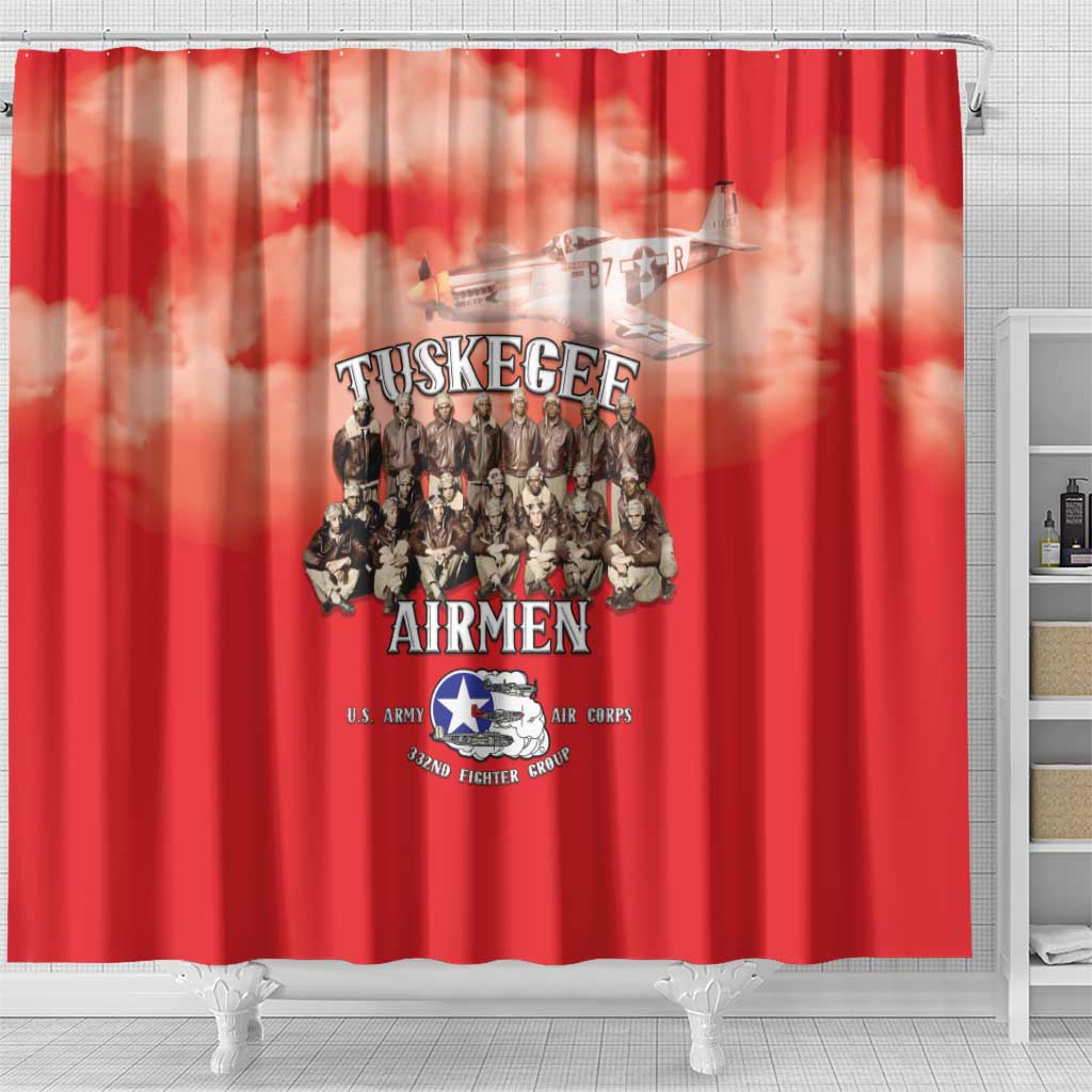 Remembering the Red Tail Heroes Shower Curtain Tuskegee Airmen Legacy - Red - African Pride