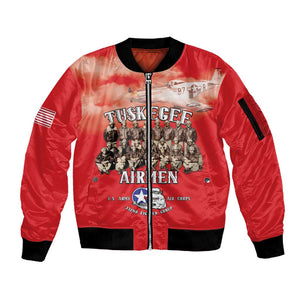Remembering the Red Tail Heroes Sleeve Zip Bomber Jacket Tuskegee Airmen Legacy - Red - African Pride