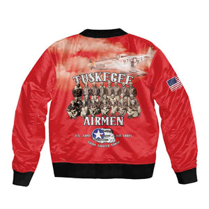Remembering the Red Tail Heroes Sleeve Zip Bomber Jacket Tuskegee Airmen Legacy - Red - African Pride