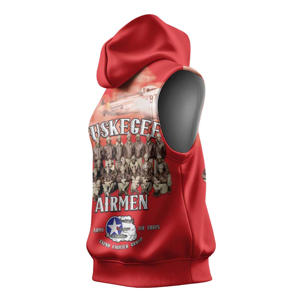 Remembering the Red Tail Heroes Sleeveless Hoodie Tuskegee Airmen Legacy - Red - African Pride