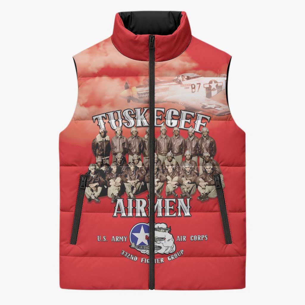 Remembering Tuskegee Airmen Sleeveless Puffer Jacket Heroes of the 332nd Squadron Red Art