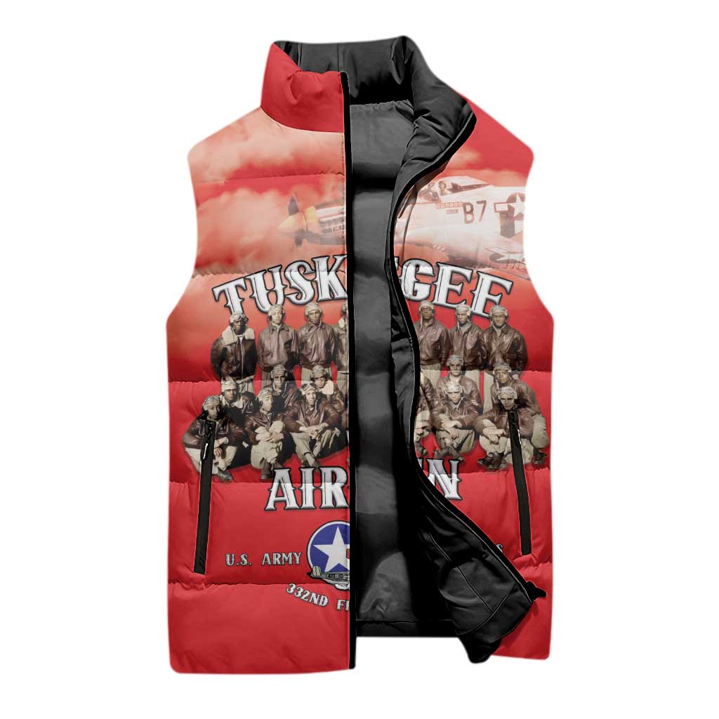 Remembering Tuskegee Airmen Sleeveless Puffer Jacket Heroes of the 332nd Squadron Red Art