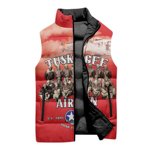 Remembering Tuskegee Airmen Sleeveless Puffer Jacket Heroes of the 332nd Squadron Red Art