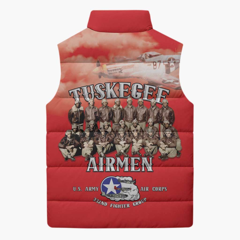 Remembering Tuskegee Airmen Sleeveless Puffer Jacket Heroes of the 332nd Squadron Red Art